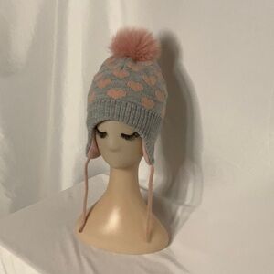 Gray and Pink Pom-Pom Knit Hat
